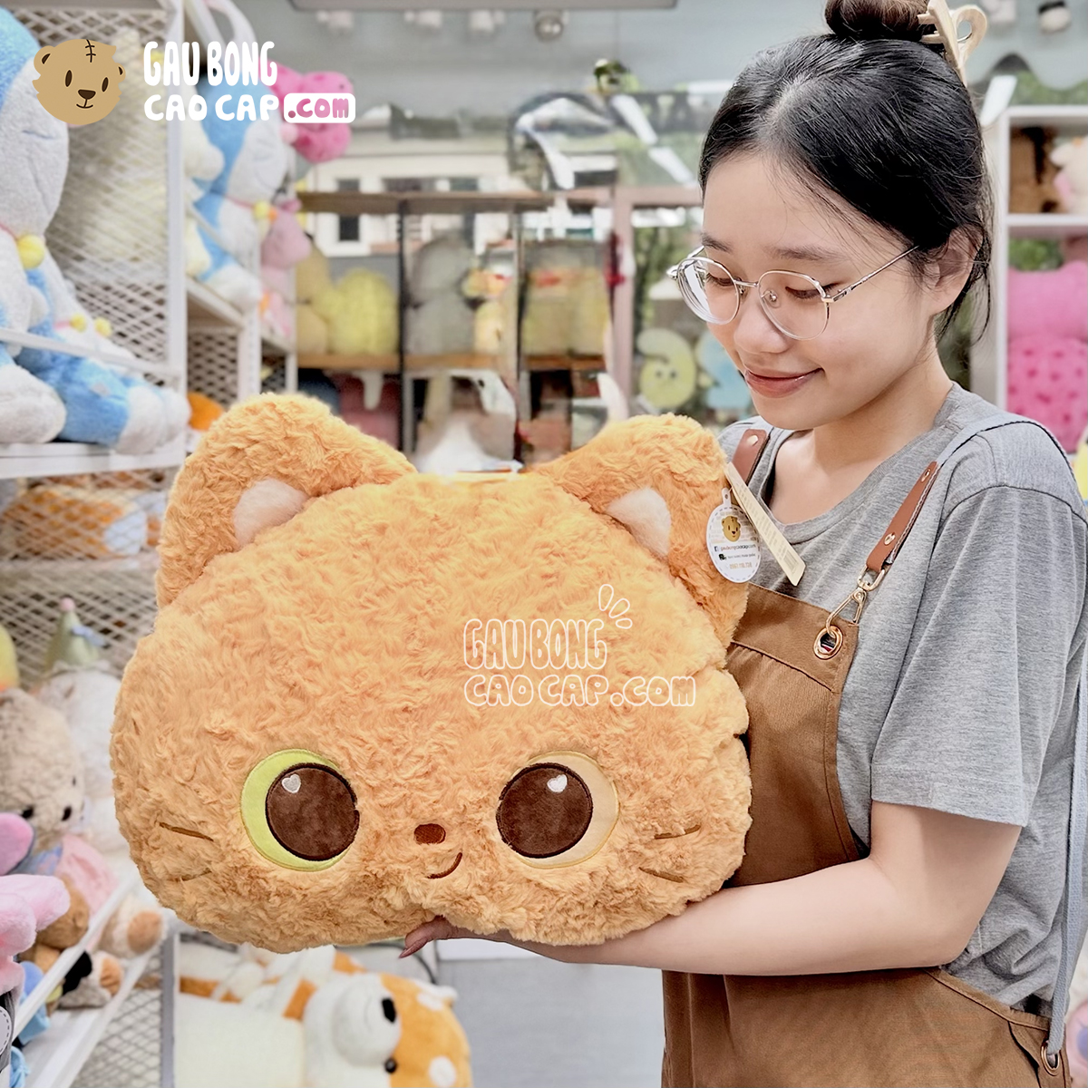 Gối ôm mèo bông Vàng Big Eye 
